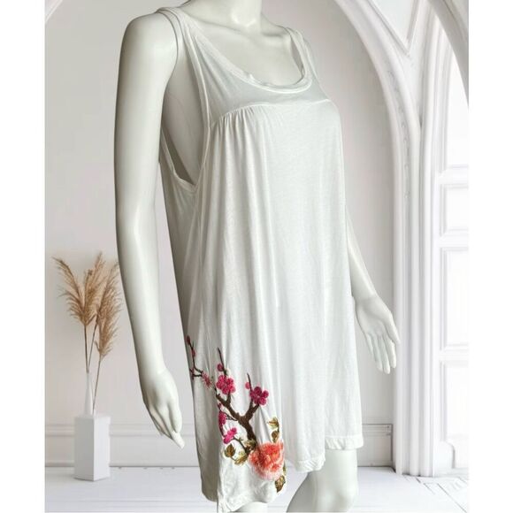 Johnny Was JWLA Floral Embroidered White Mini Tank Dress Top L - Picture 1 of 6